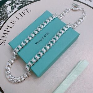 Tiffany & Co. Polished Silver Curb Link Necklace with Blue Box